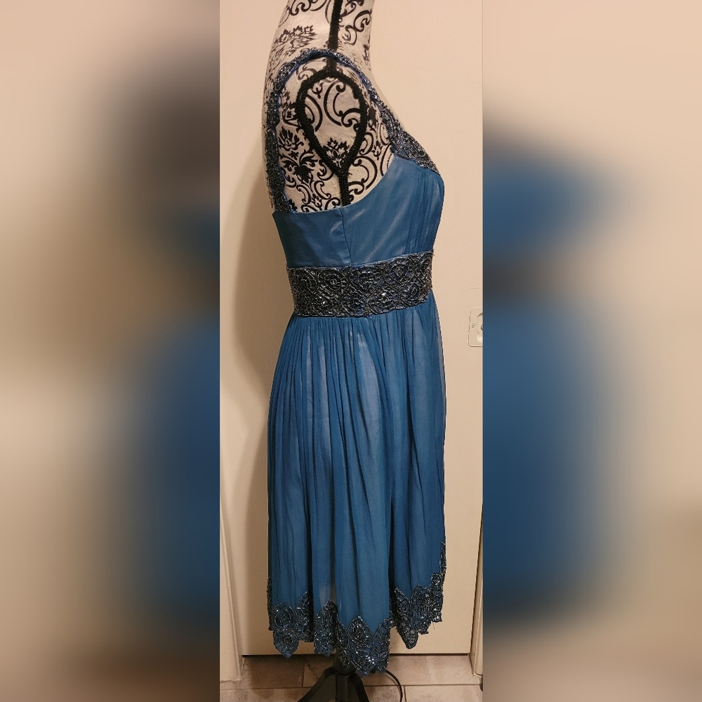 Adrianna Papell Evening Silk Beaded Fairy Grecian Prom Formal Dress Sz 6‎ - Picture 2 of 12